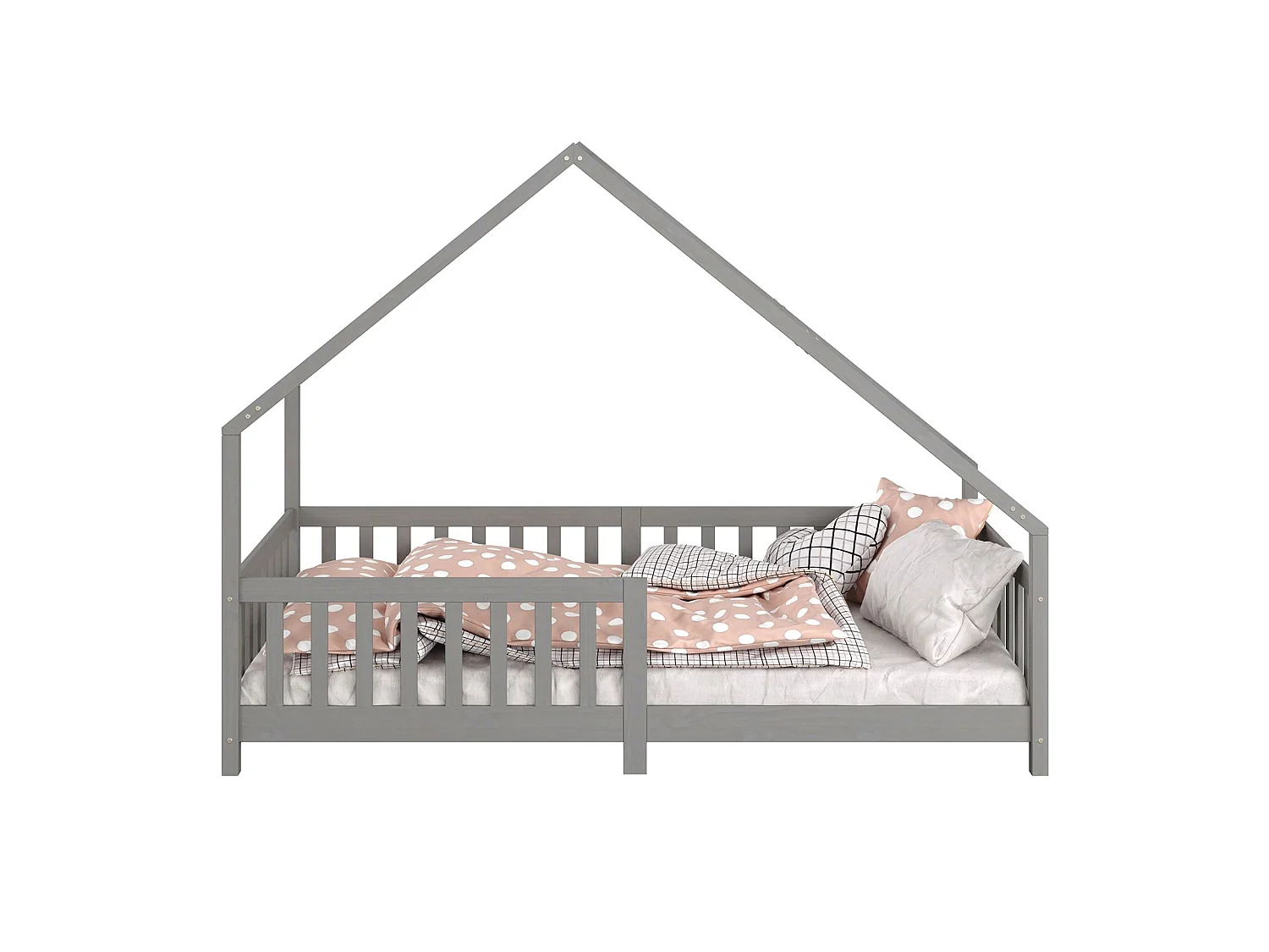 Lit cabane CORA lit enfant simple montessori asymétrique en bois 90 x 200 cm en pin massif lasuré gris