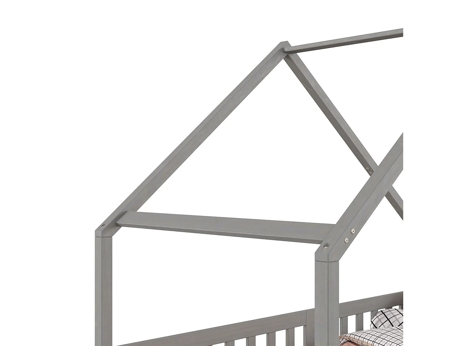 Lit cabane CORA lit enfant simple montessori asymétrique en bois 90 x 200 cm en pin massif lasuré gris