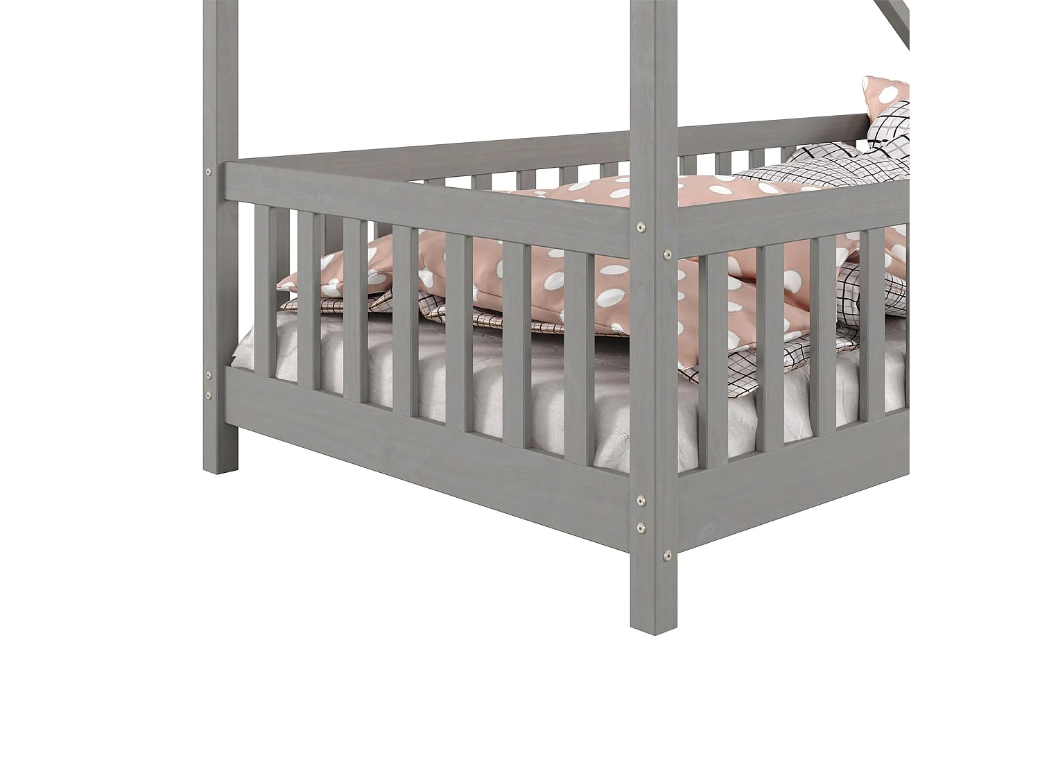 Lit cabane CORA lit enfant simple montessori asymétrique en bois 90 x 200 cm en pin massif lasuré gris