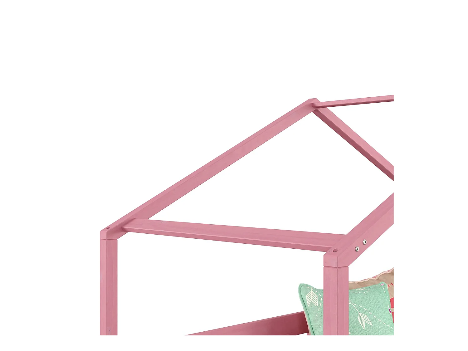 Lit cabane RENA lit simple montessori pour enfant 90 x 200 cm, avec barrières de protection, en pin massif lasuré rose