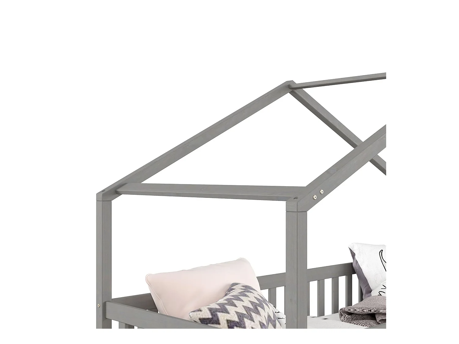Lit cabane ELEA lit enfant simple montessori 90 x 200 cm, avec 2 tiroirs de rangement, en pin massif lasuré gris