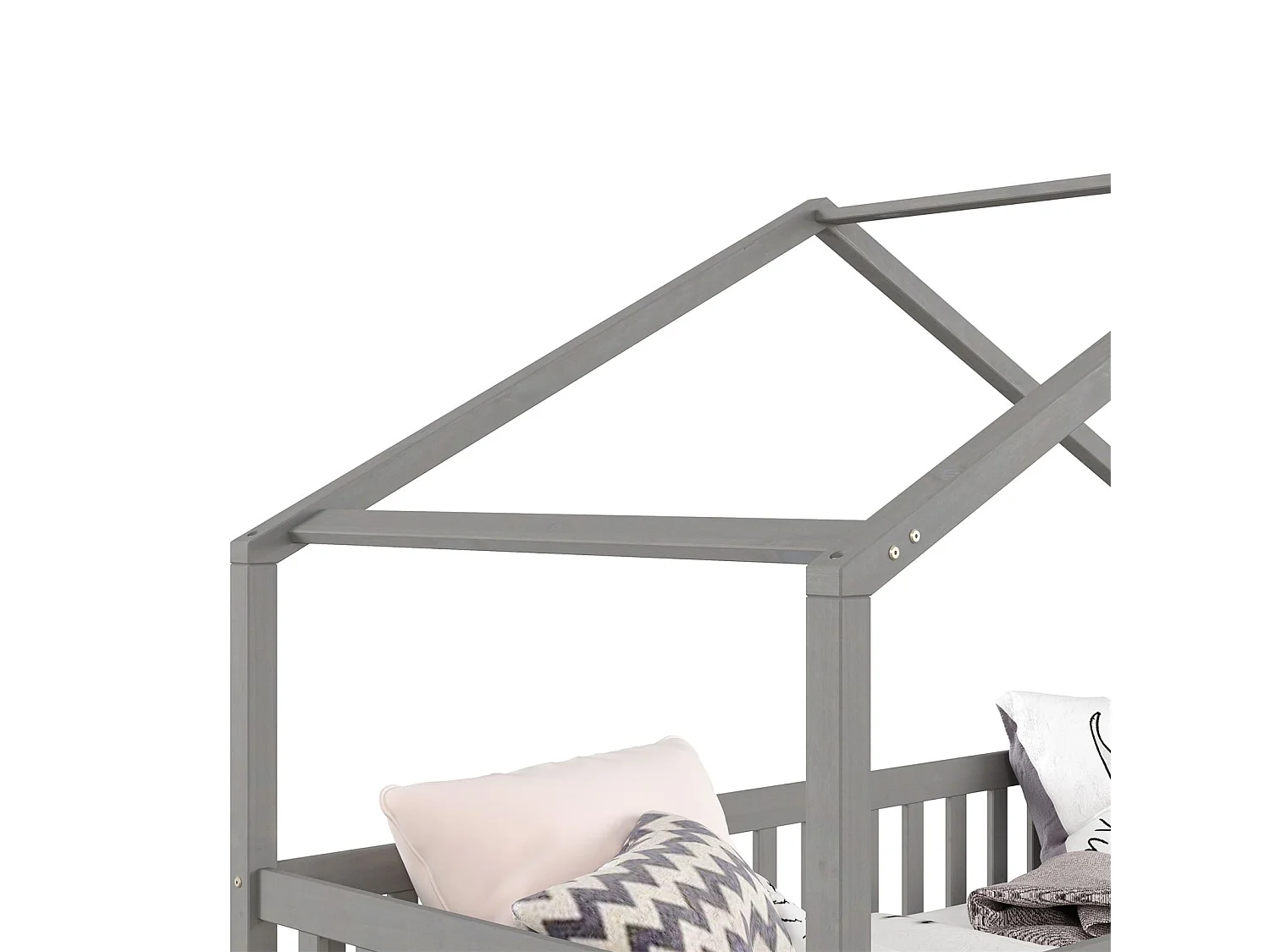 Lit cabane ELEA lit enfant simple montessori 90 x 200 cm, avec 2 tiroirs de rangement, en pin massif lasuré gris