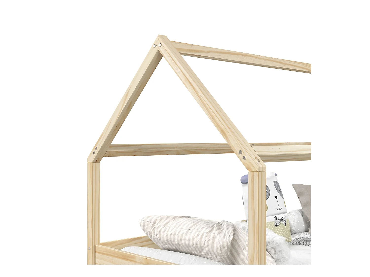 Lit cabane CLIA lit simple pour enfant montessori 90 x 200 cm rangement 2 tiroirs et barrières sur 3 côtés, pin naturel