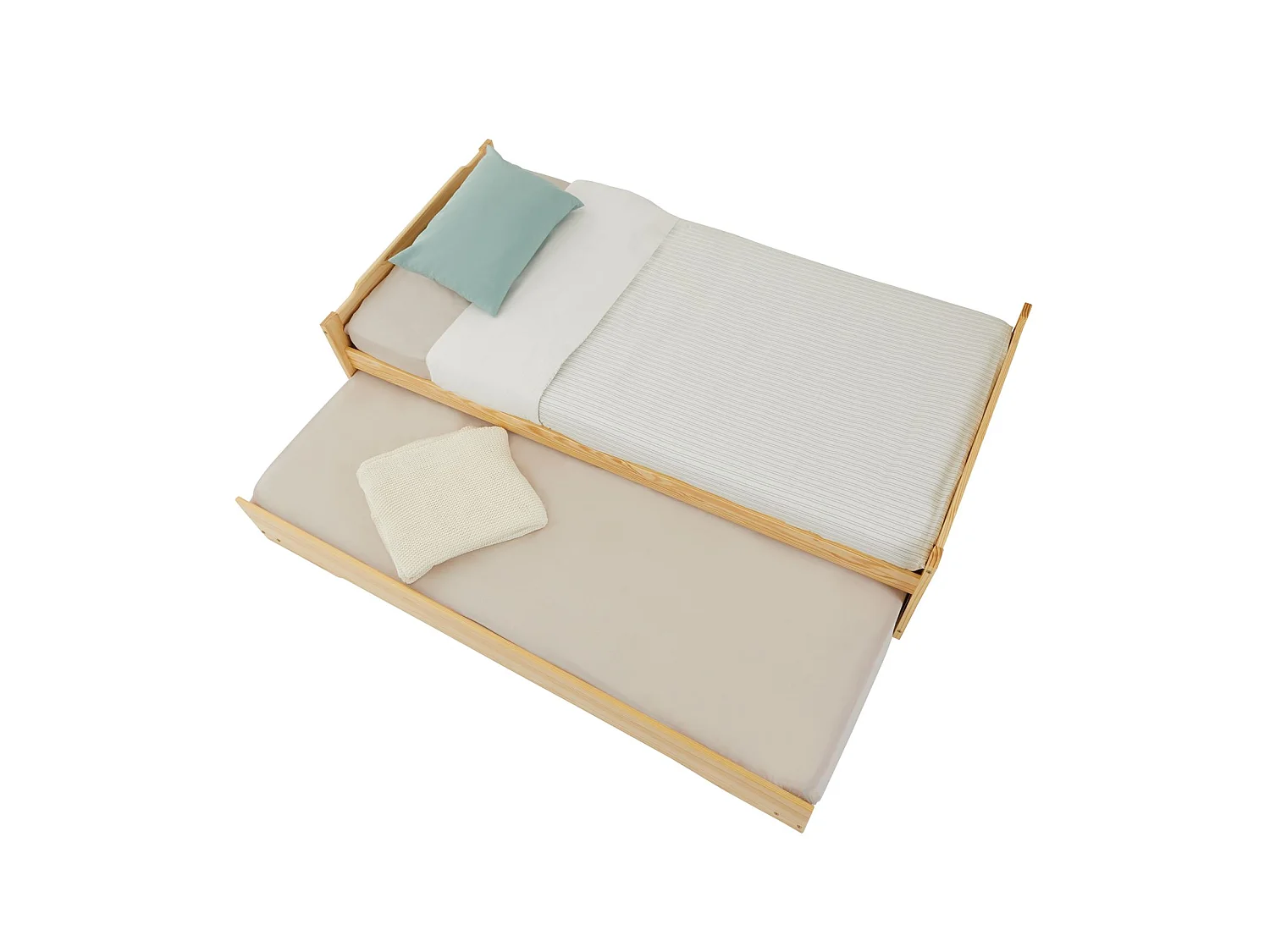 Lit gigogne LORENA 1 personne tiroir lit fonctionnel 90 x 190 cm pin massif recouvert d'un vernis naturel et blanc