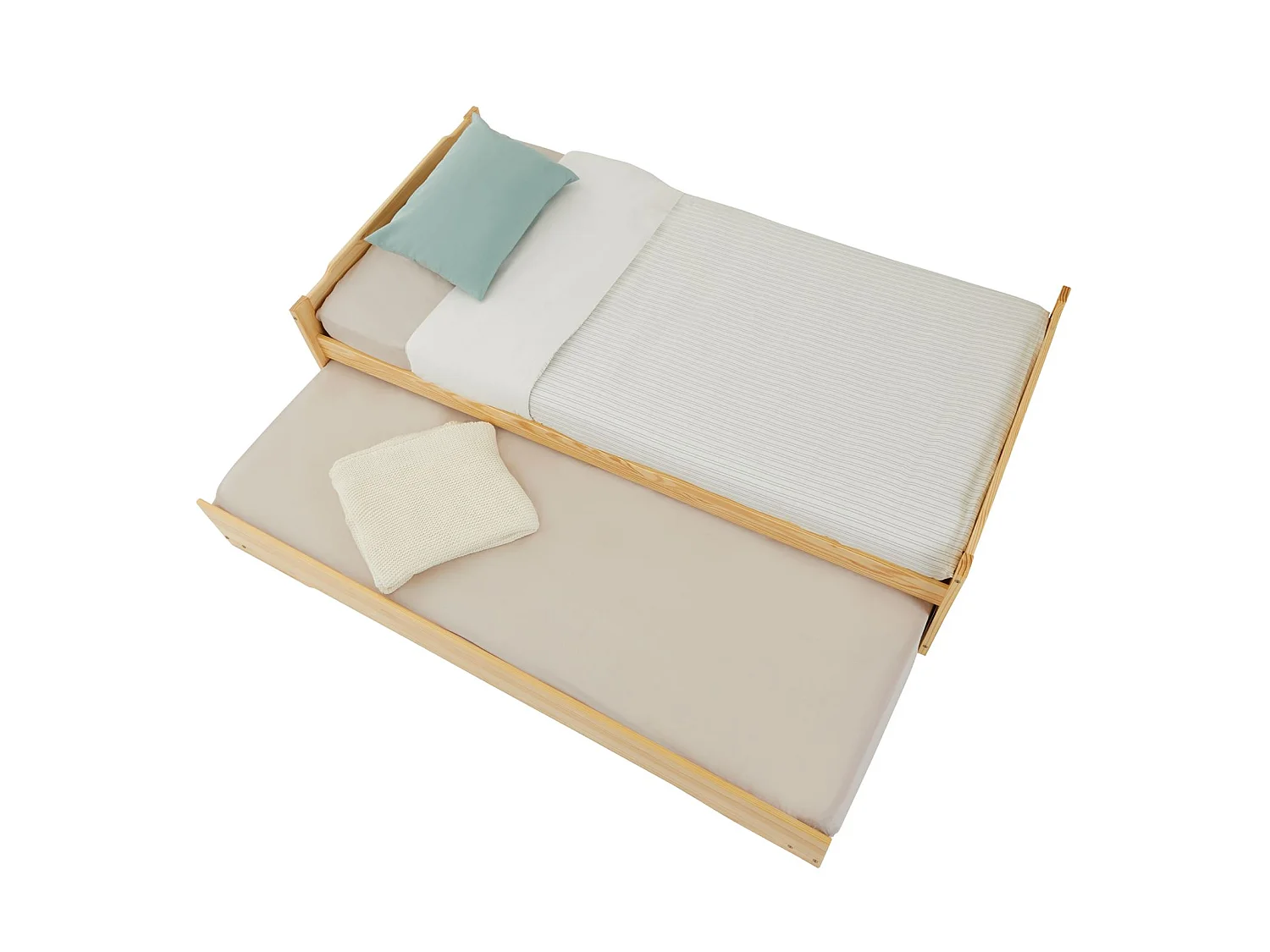 Lit gigogne LORENA 1 personne tiroir lit fonctionnel 90 x 190 cm pin massif recouvert d'un vernis naturel et blanc