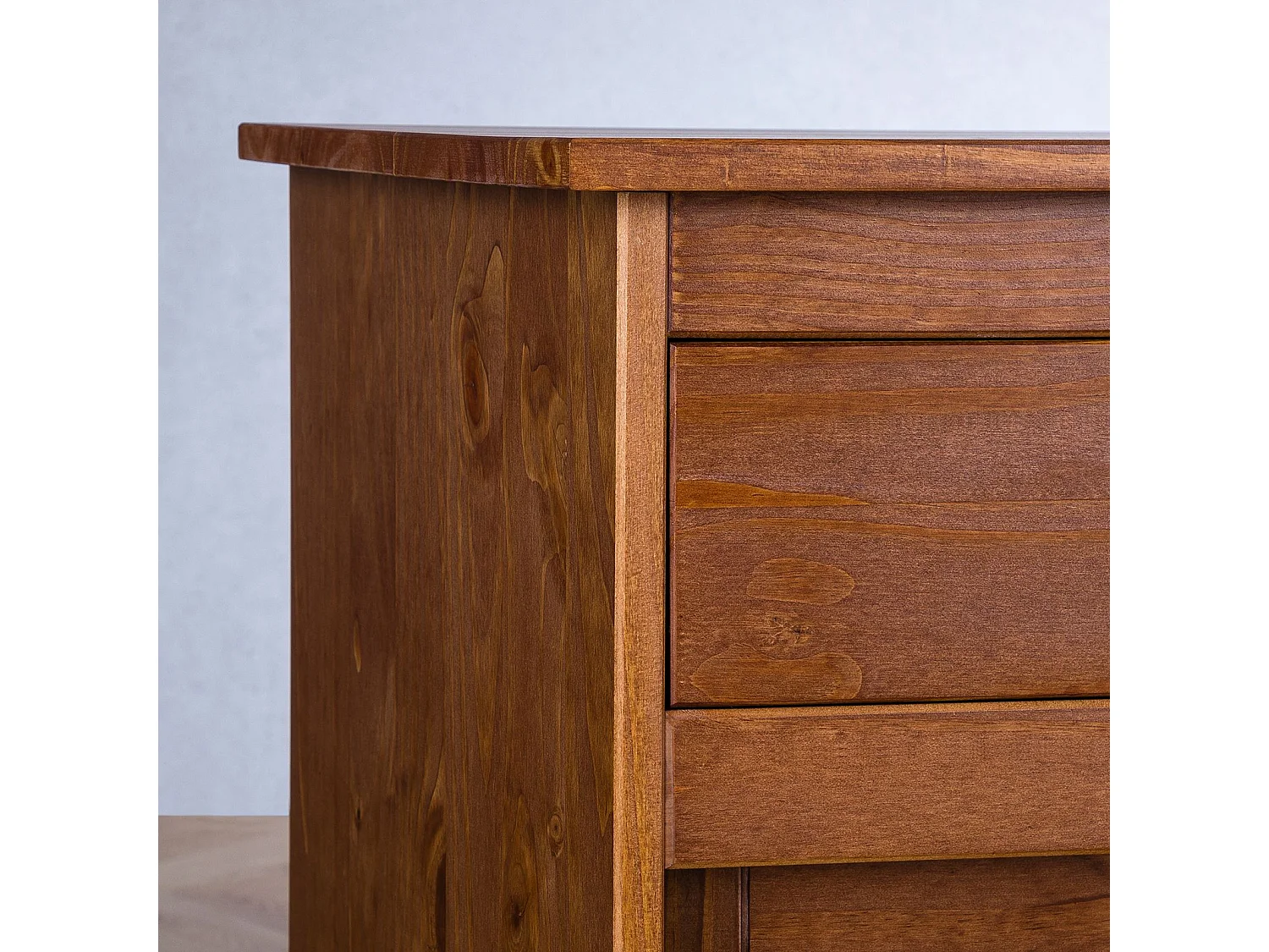 Buffet SAVONA bahut vaisselier commode avec 3 tiroirs et 3 portes coulissantes, en pin massif lasuré brun foncé