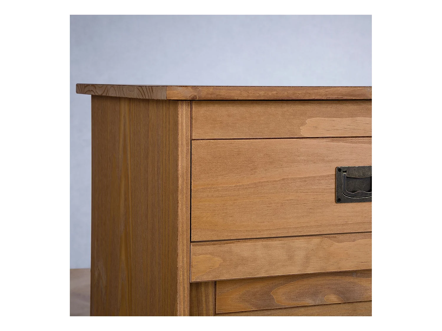 Buffet SAVONA bahut vaisselier commode avec 3 tiroirs et 3 portes coulissantes, en pin massif lasuré brun