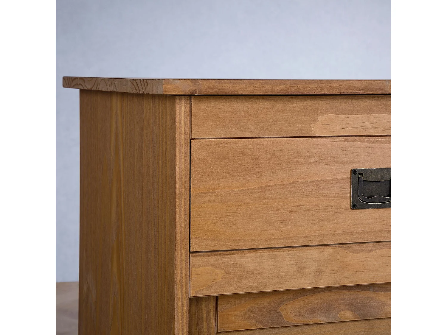 Buffet SAVONA bahut vaisselier commode avec 3 tiroirs et 3 portes coulissantes, en pin massif lasuré brun