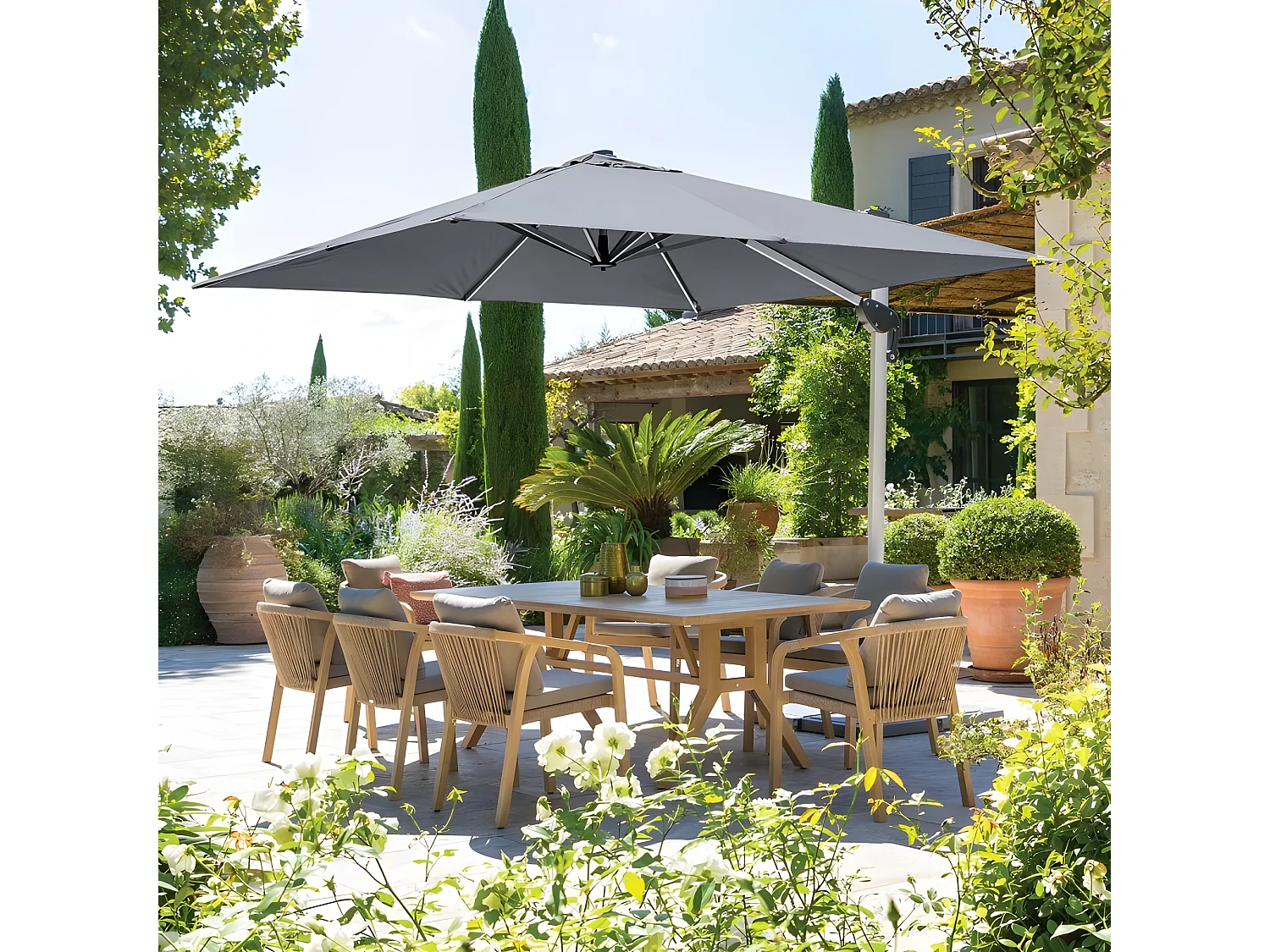 Parasol déporté carré Equador ardoise Hespéride - Gris