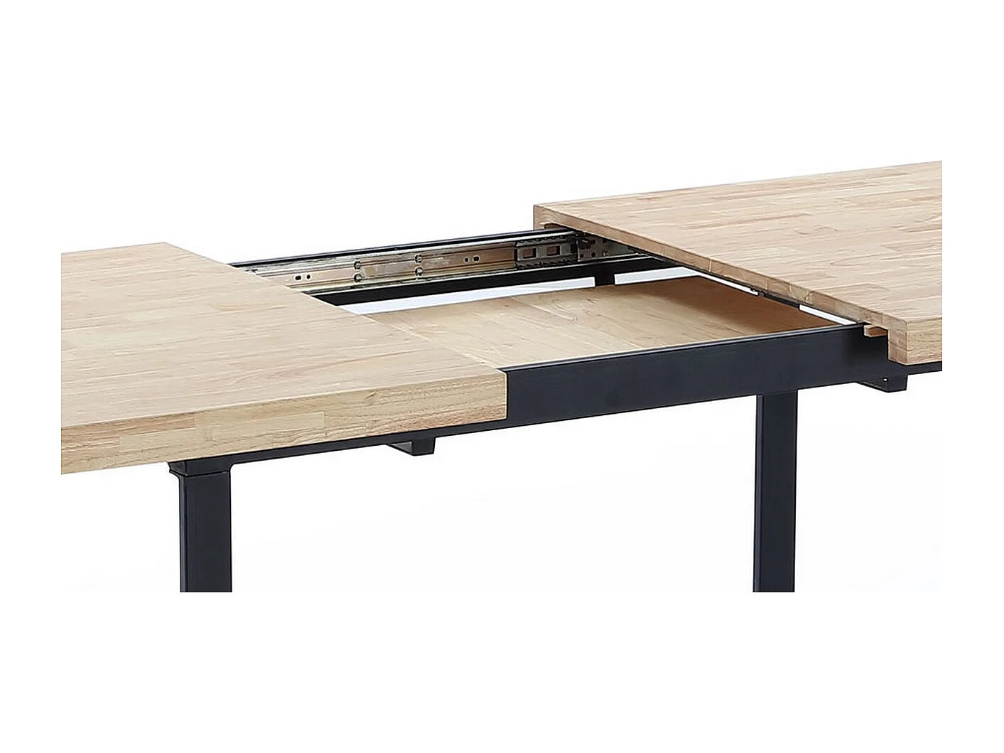 MATIKA - Table repas extensible en bois clair et acier blanc