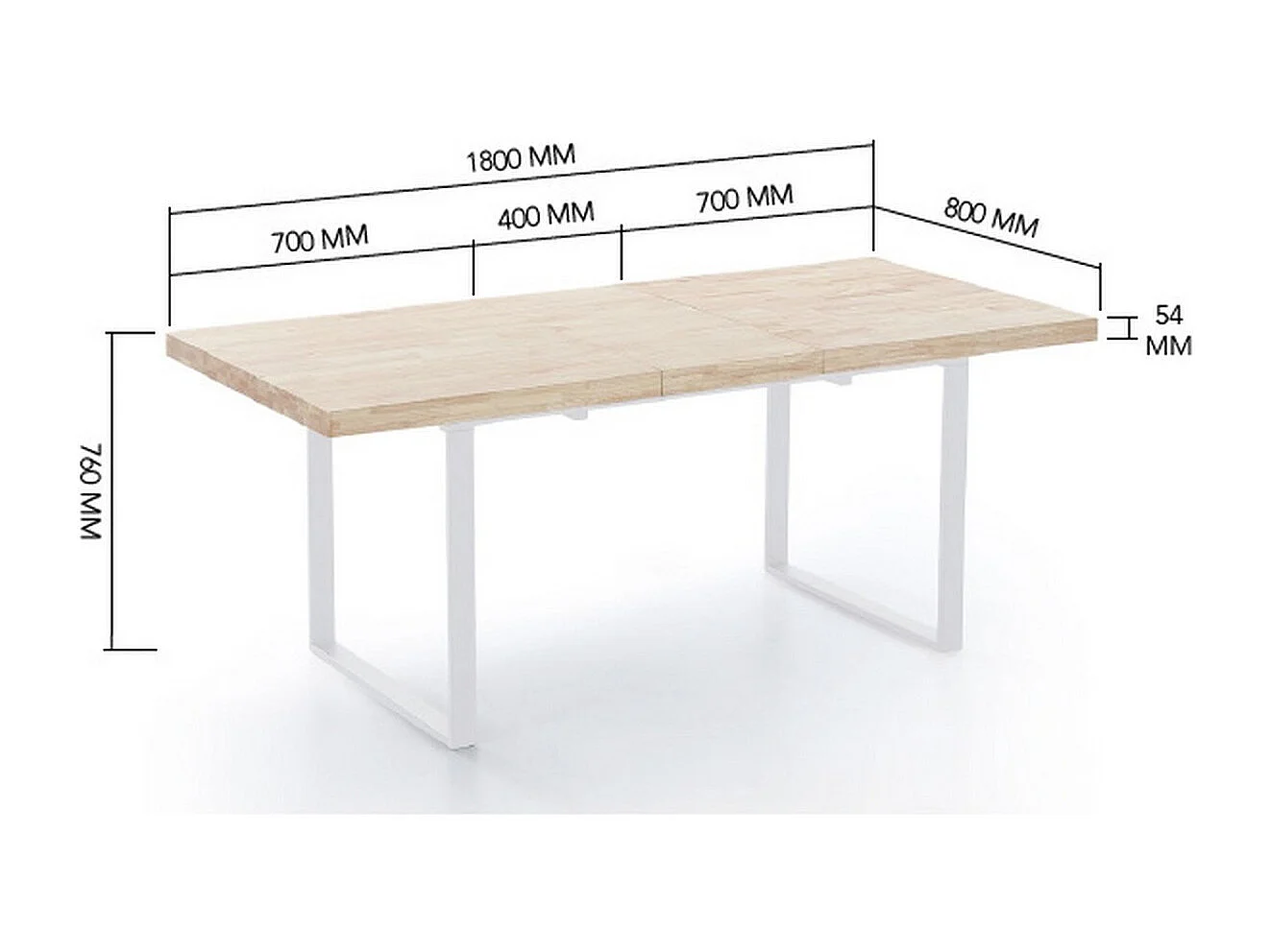 MATIKA - Table repas extensible en bois clair et acier blanc