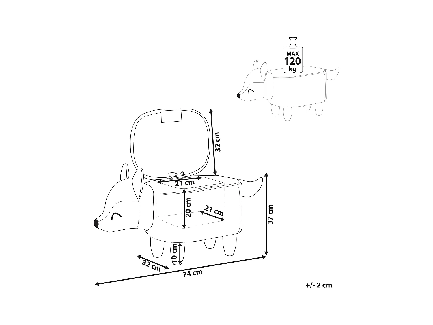Hocker mit Stauraum für Kinder Tierform Samt orange Holzbeine Modern Fox