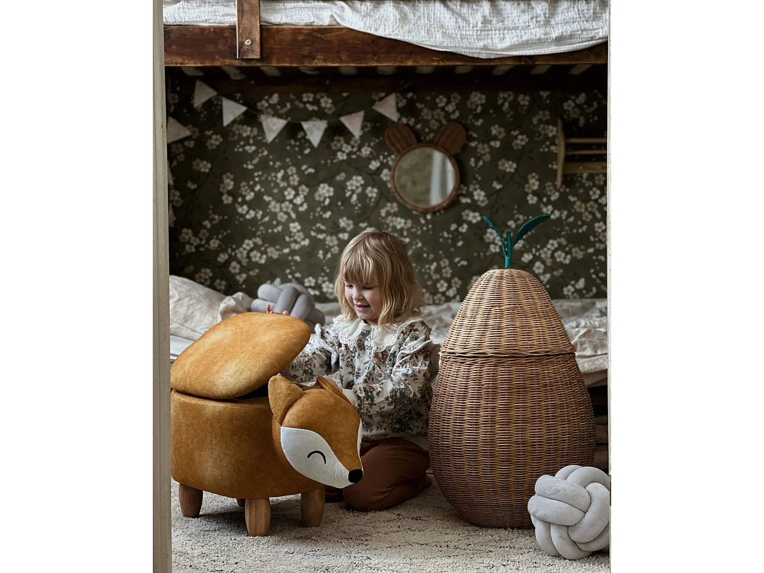 Pouf animaletto contenitore FOX Velluto Arancione