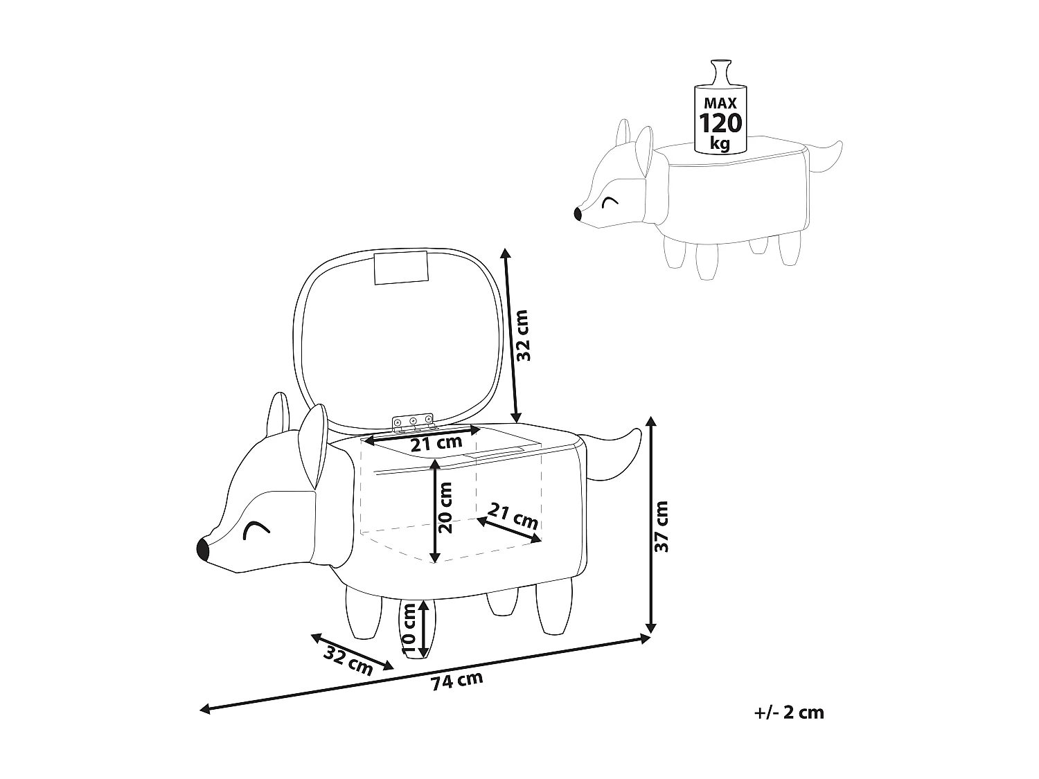Pouf animaletto contenitore FOX Velluto Arancione