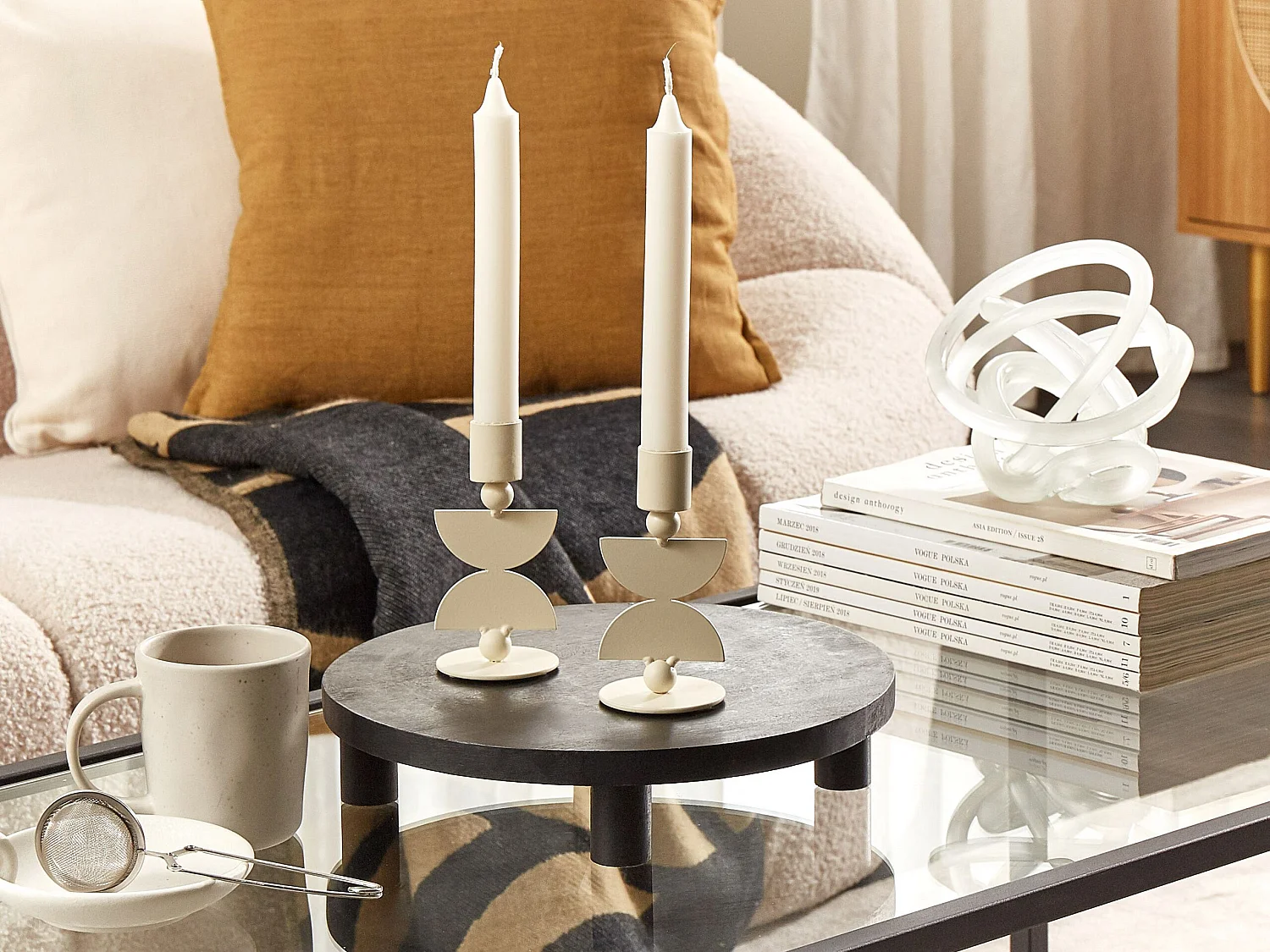 Kandelaar set van 2 ijzer wit 13 cm DAPHNI