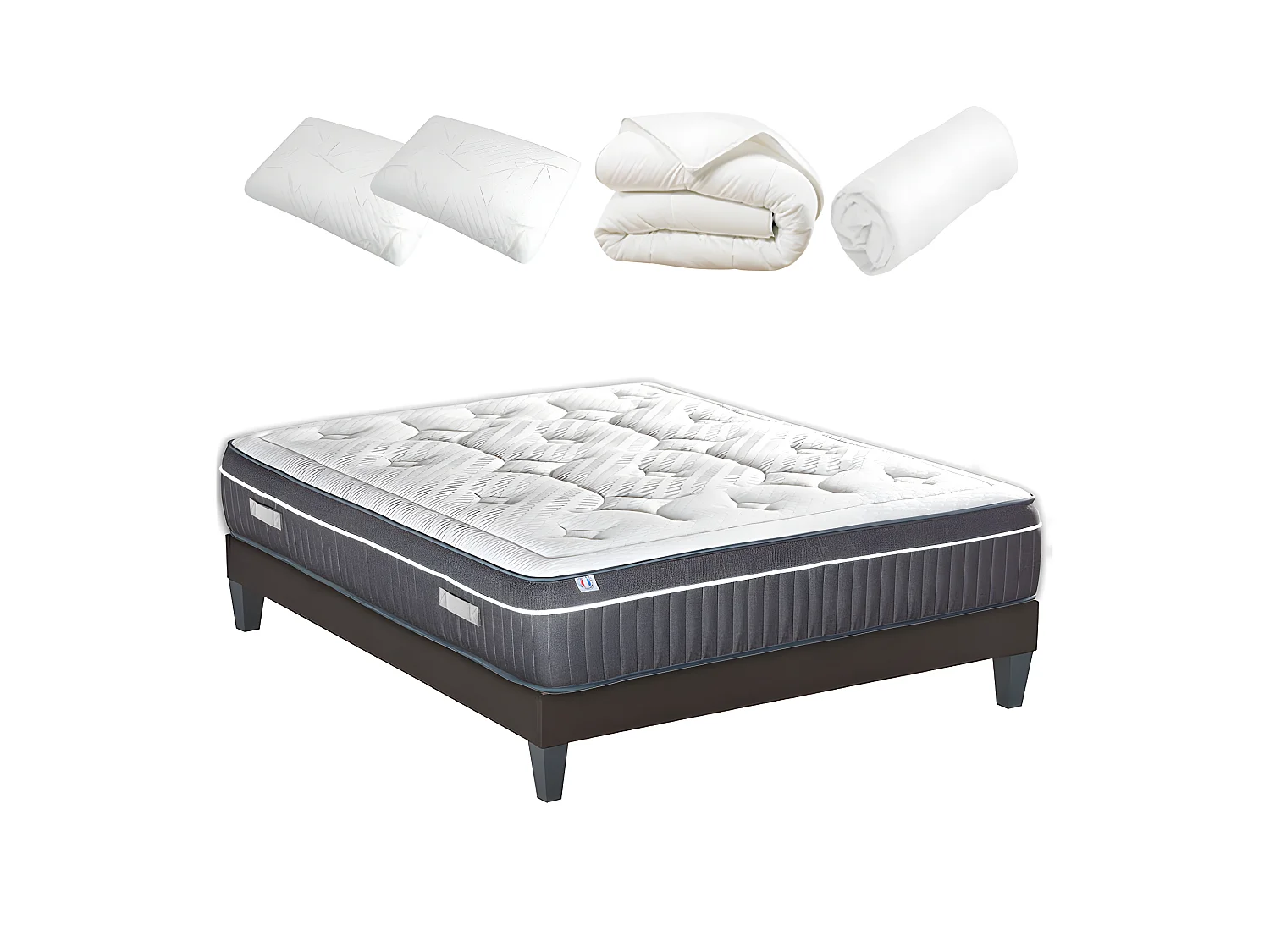 BELLECOUR LITERIE | Pack Prêt à dormir COLOMBE 180x200 cm | Matelas Mémoire de forme + Sommier + Accessoires