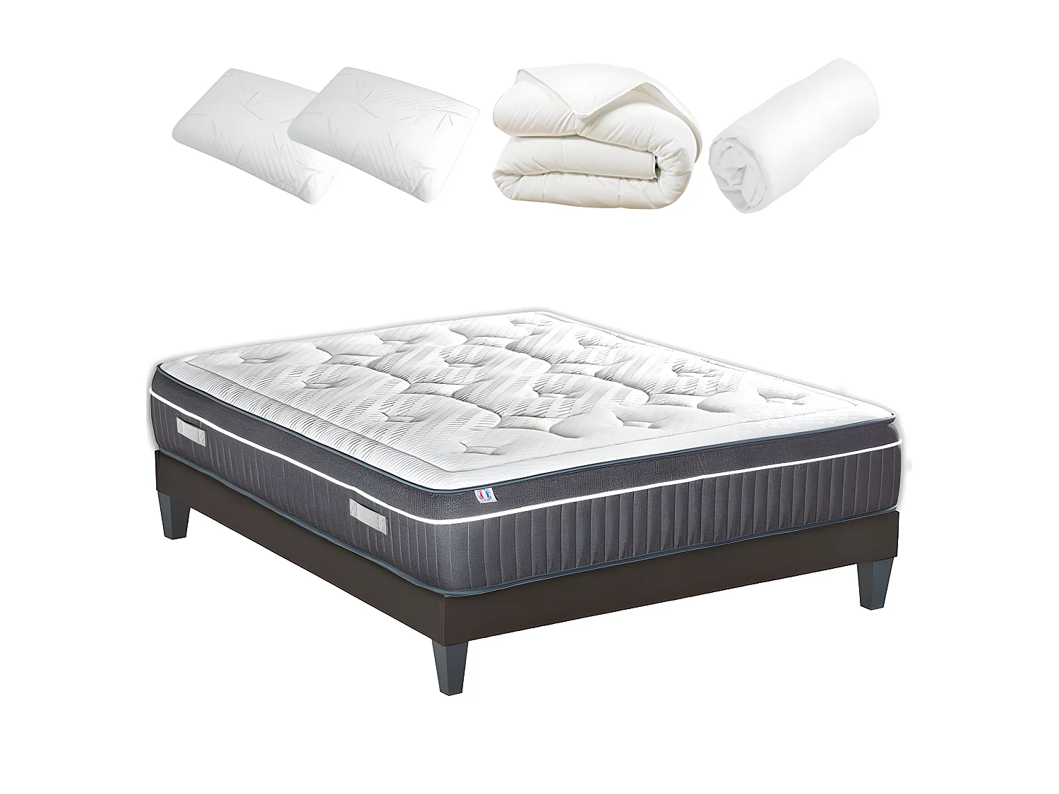 BELLECOUR LITERIE | Pack Prêt à dormir COLOMBE 180x200 cm | Matelas Mémoire de forme + Sommier + Accessoires