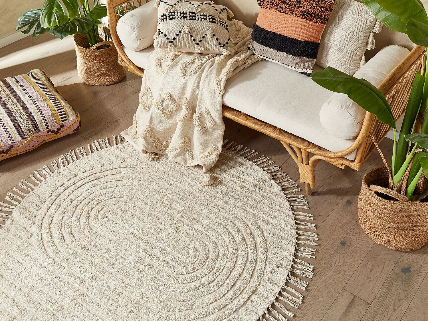 Rug HALFETI Light Beige ø 140 cm Cotton