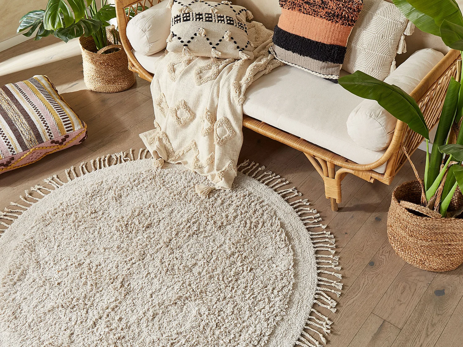 Vloerkleed katoen lichtbeige ⌀ 140 cm BITLIS