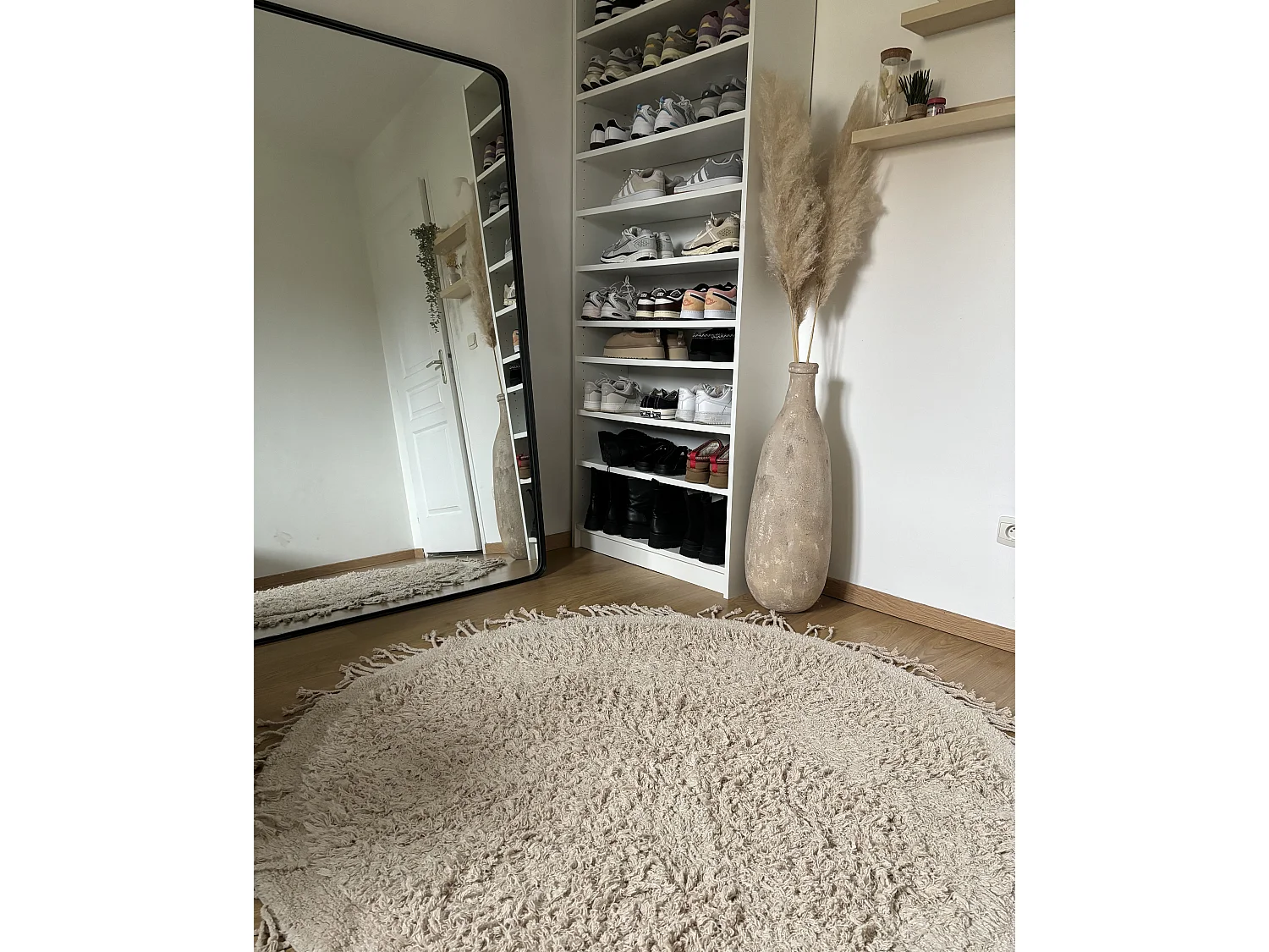 Teppich Baumwolle hellbeige ⌀ 140 cm Fransen Shaggy BITLIS