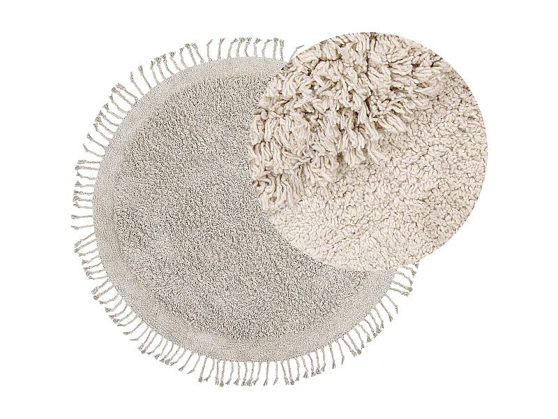 Teppich Baumwolle helles Beige ⌀ 140 cm mit Fransen Hochflor Shaggy Boho Bitlis