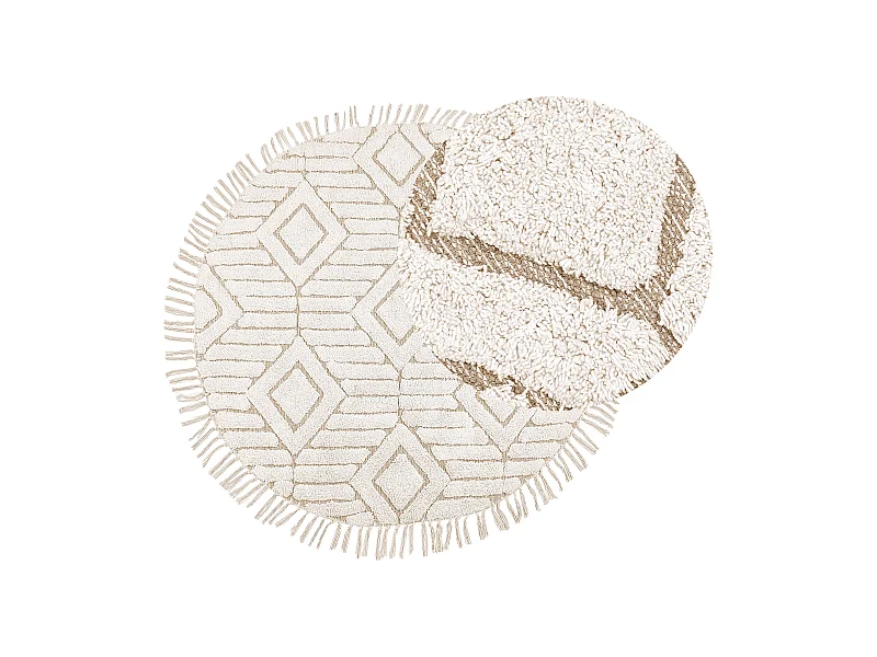 Teppich Baumwolle hellbeige ⌀ 140 cm Fransen HORASAN