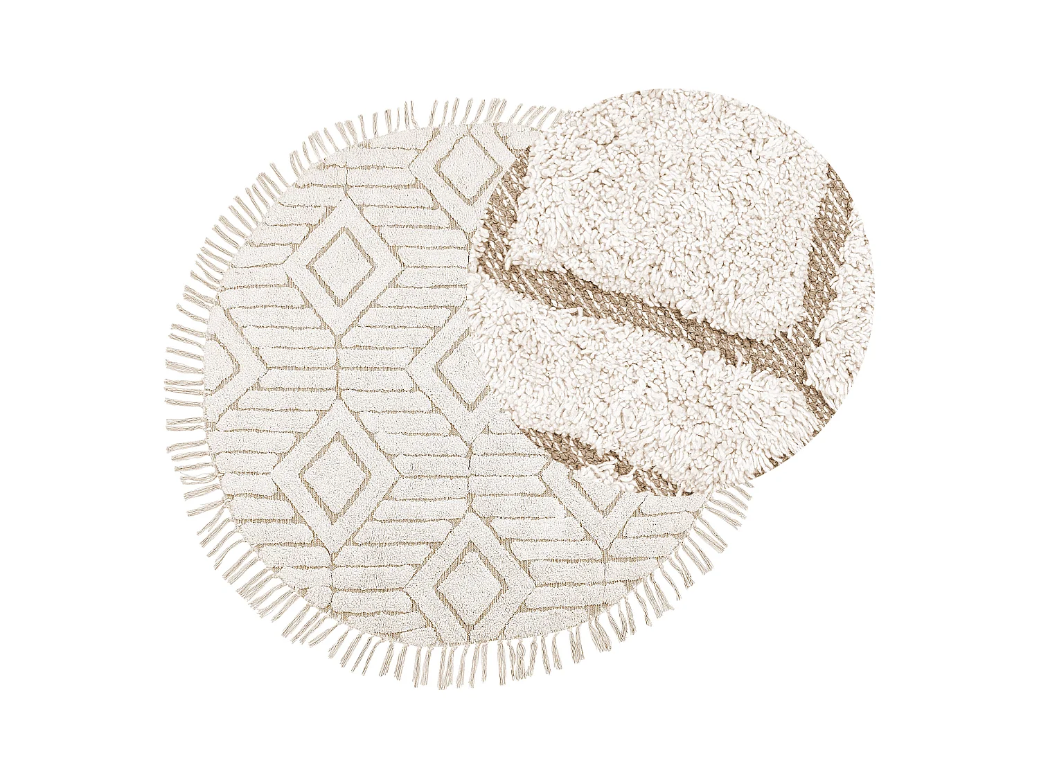 Teppich Baumwolle hellbeige ⌀ 140 cm Fransen HORASAN