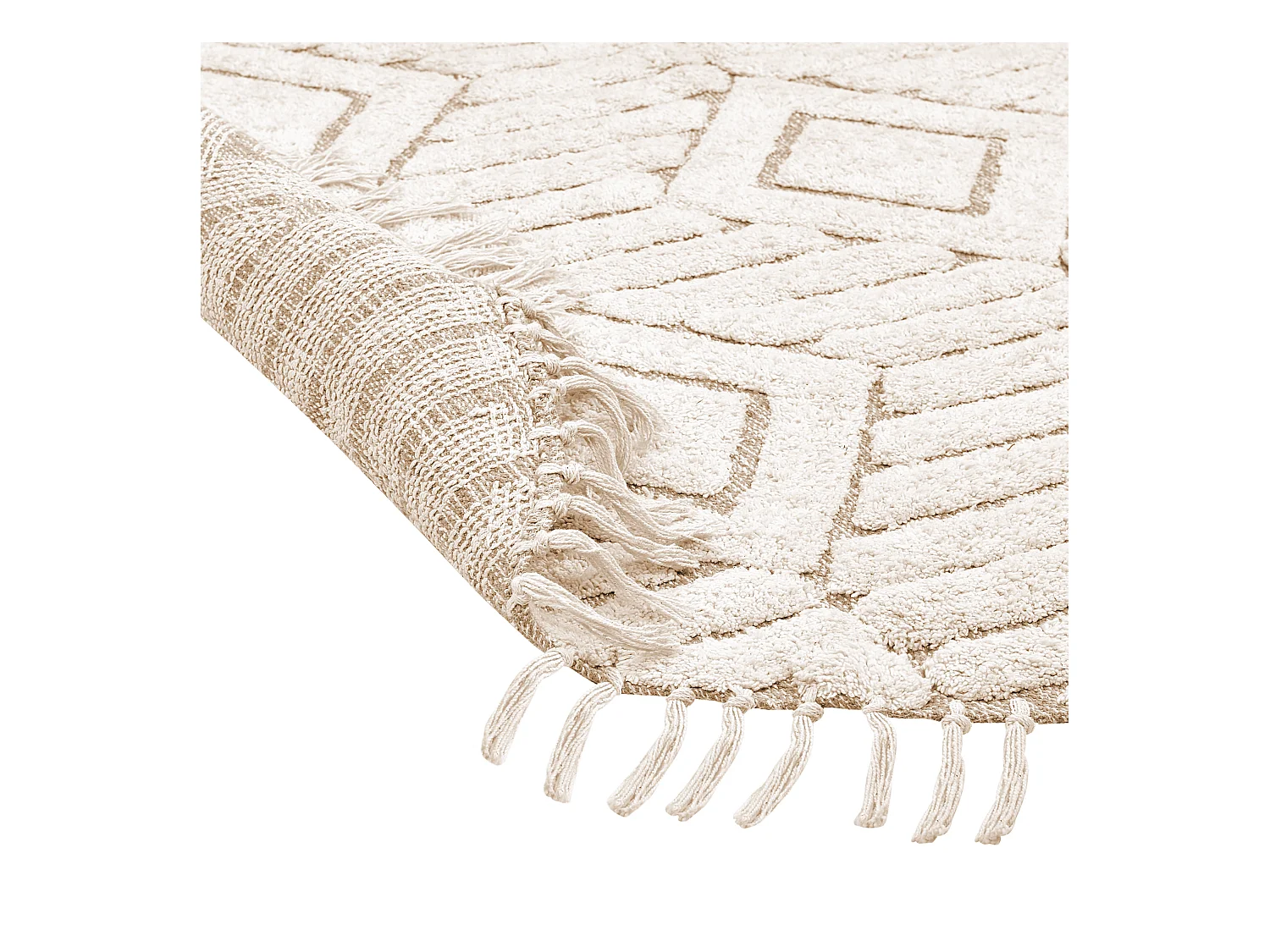 Teppich Baumwolle hellbeige ⌀ 140 cm Fransen HORASAN