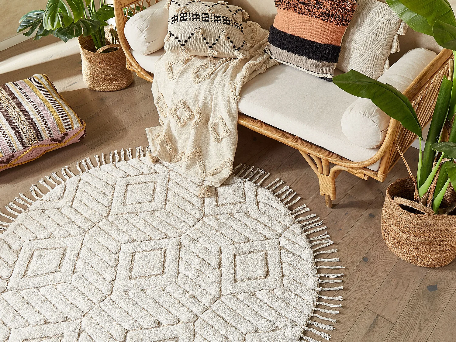 Rug HORASAN Light Beige ø 140 cm Cotton