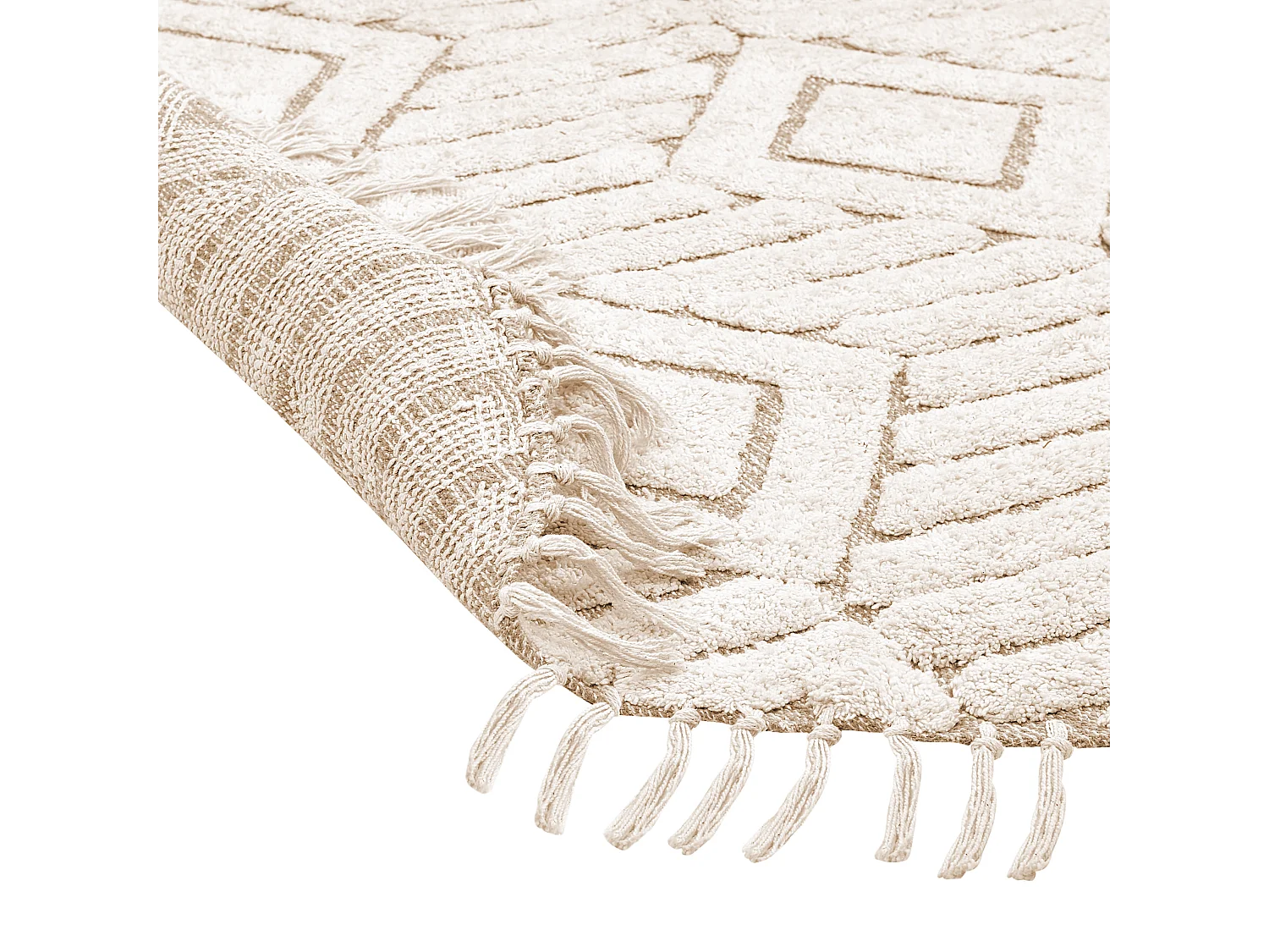 Teppich Baumwolle hellbeige ⌀ 140 cm Fransen HORASAN