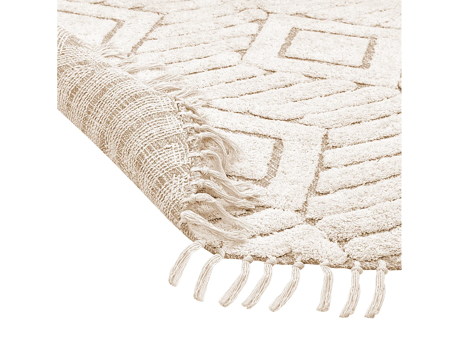 Teppich Baumwolle hellbeige ⌀ 140 cm Fransen HORASAN