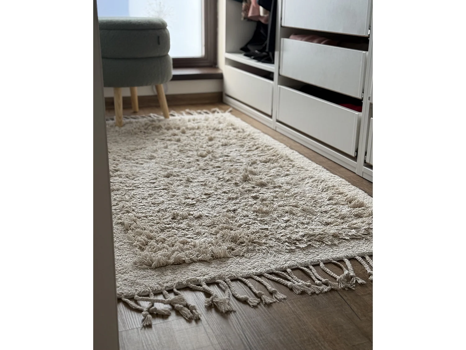 Teppich Baumwolle hellbeige 80 x 150 cm Fransen Shaggy BITLIS