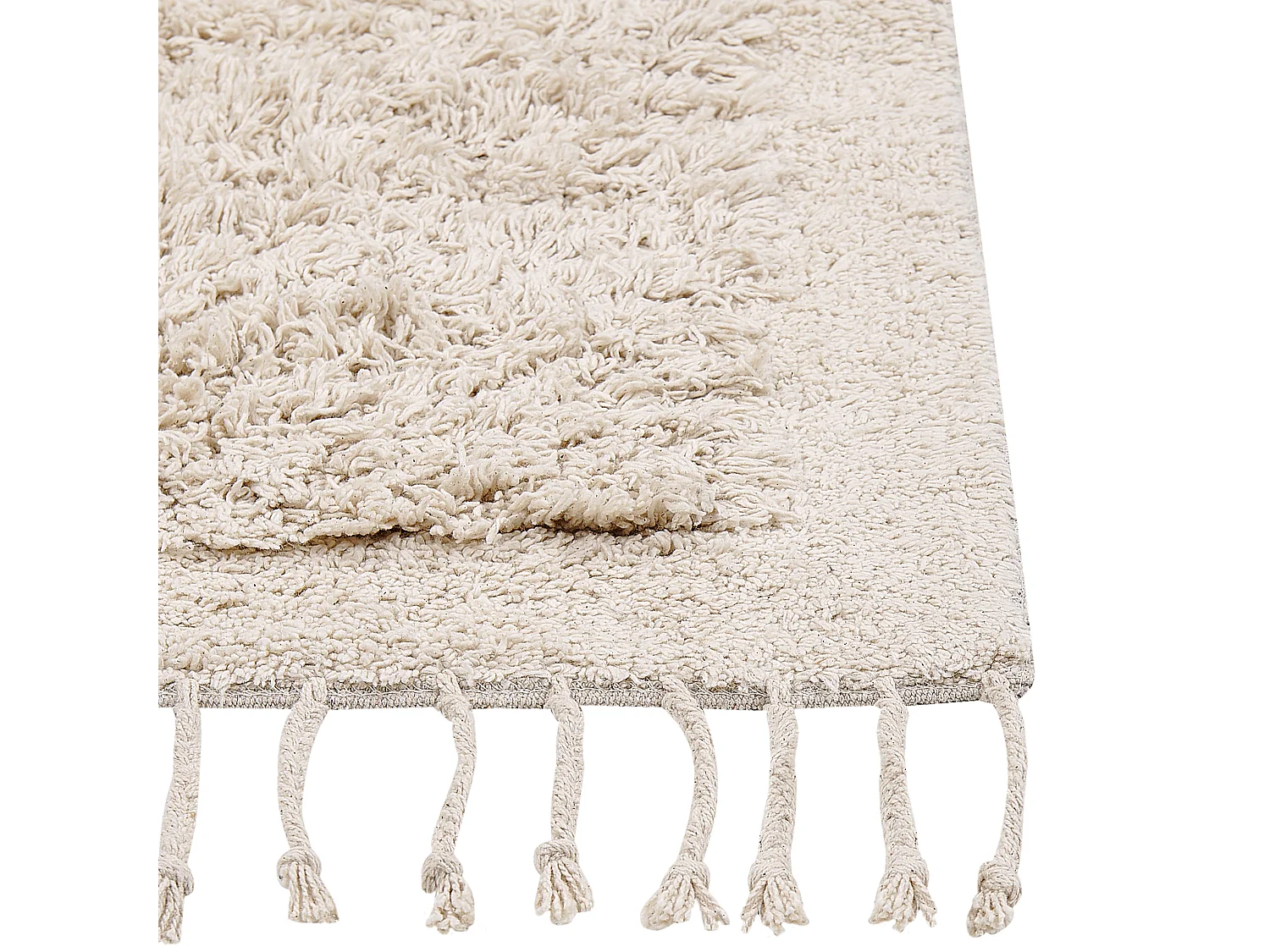 Teppich Baumwolle helles Beige 80x150 cm mit Fransen Hochflor Shaggy Boho Bitlis