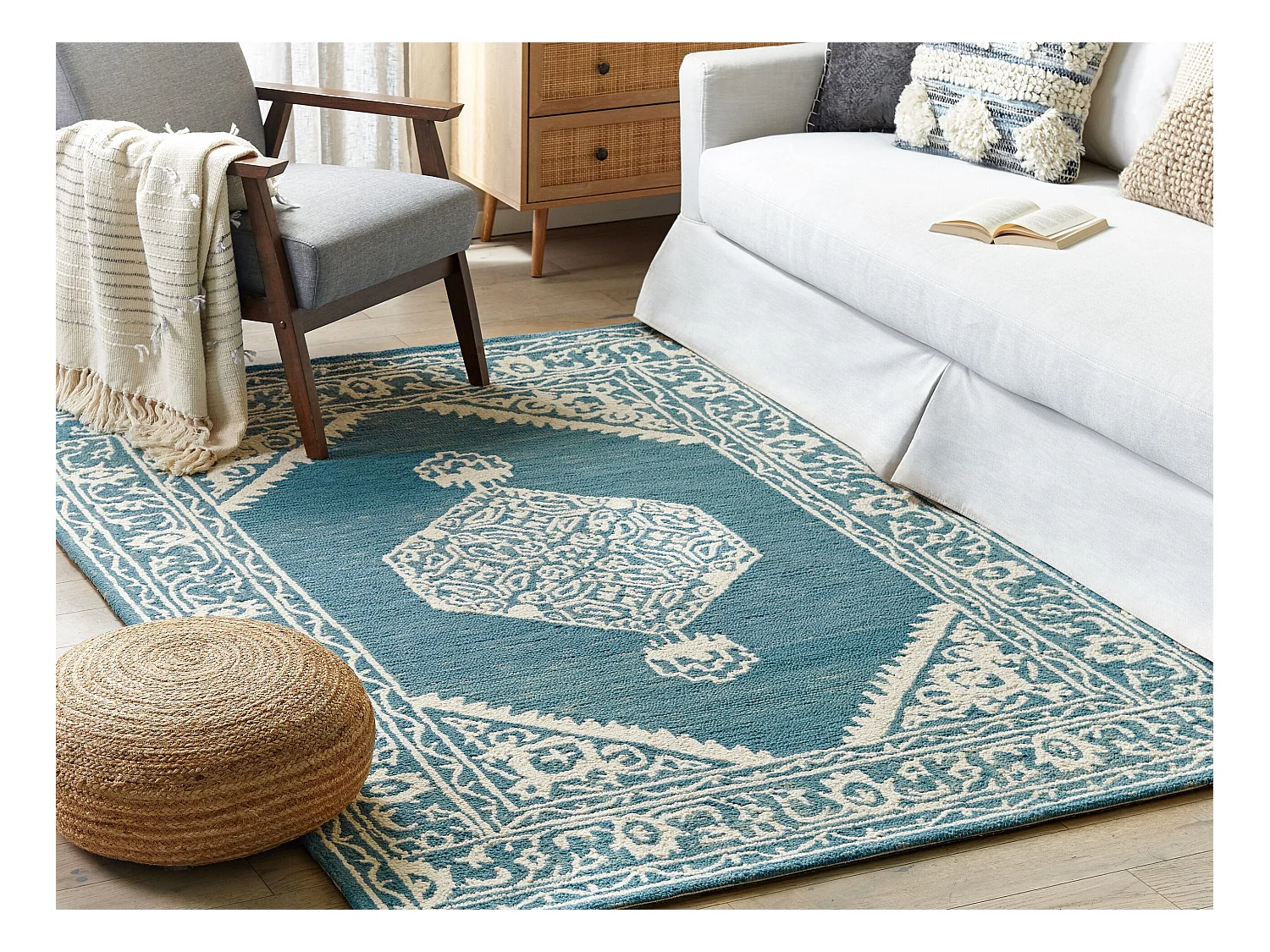 Tappeto lana bianco e blu 140 x 200 cm GEVAS