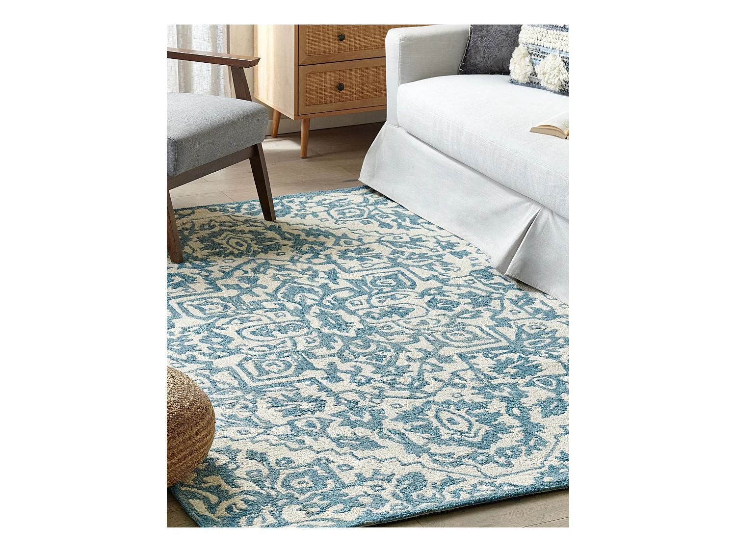 Vloerkleed wol wit/blauw 160 x 230 cm AHMETLI