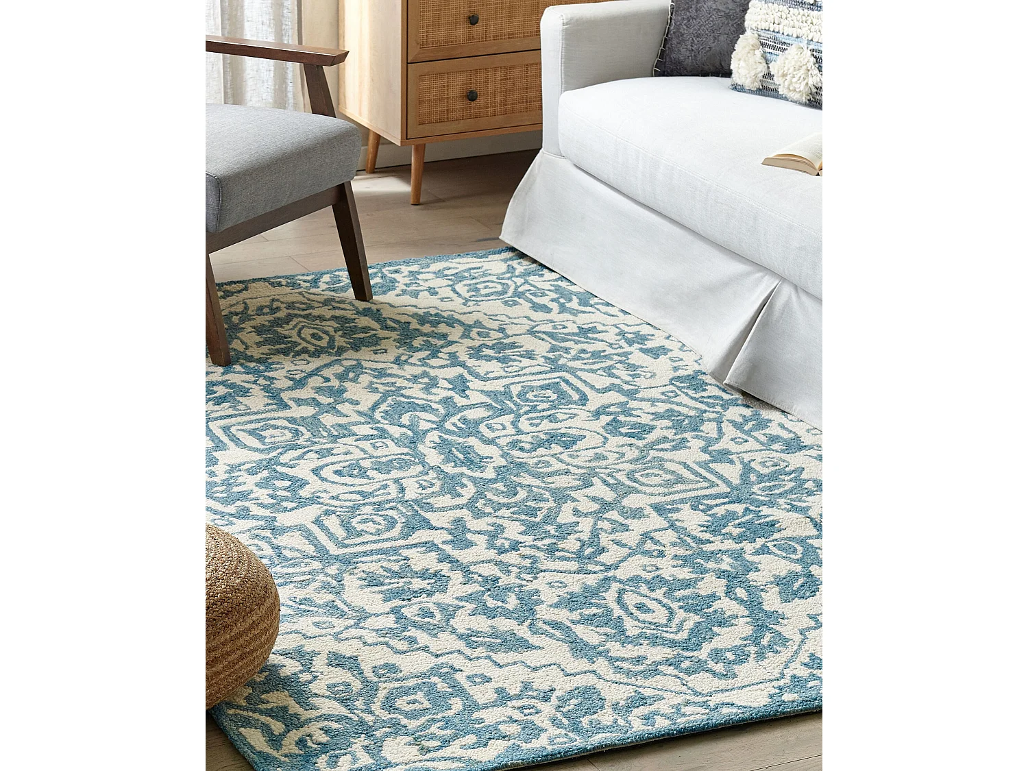 Vloerkleed wol wit/blauw 160 x 230 cm AHMETLI