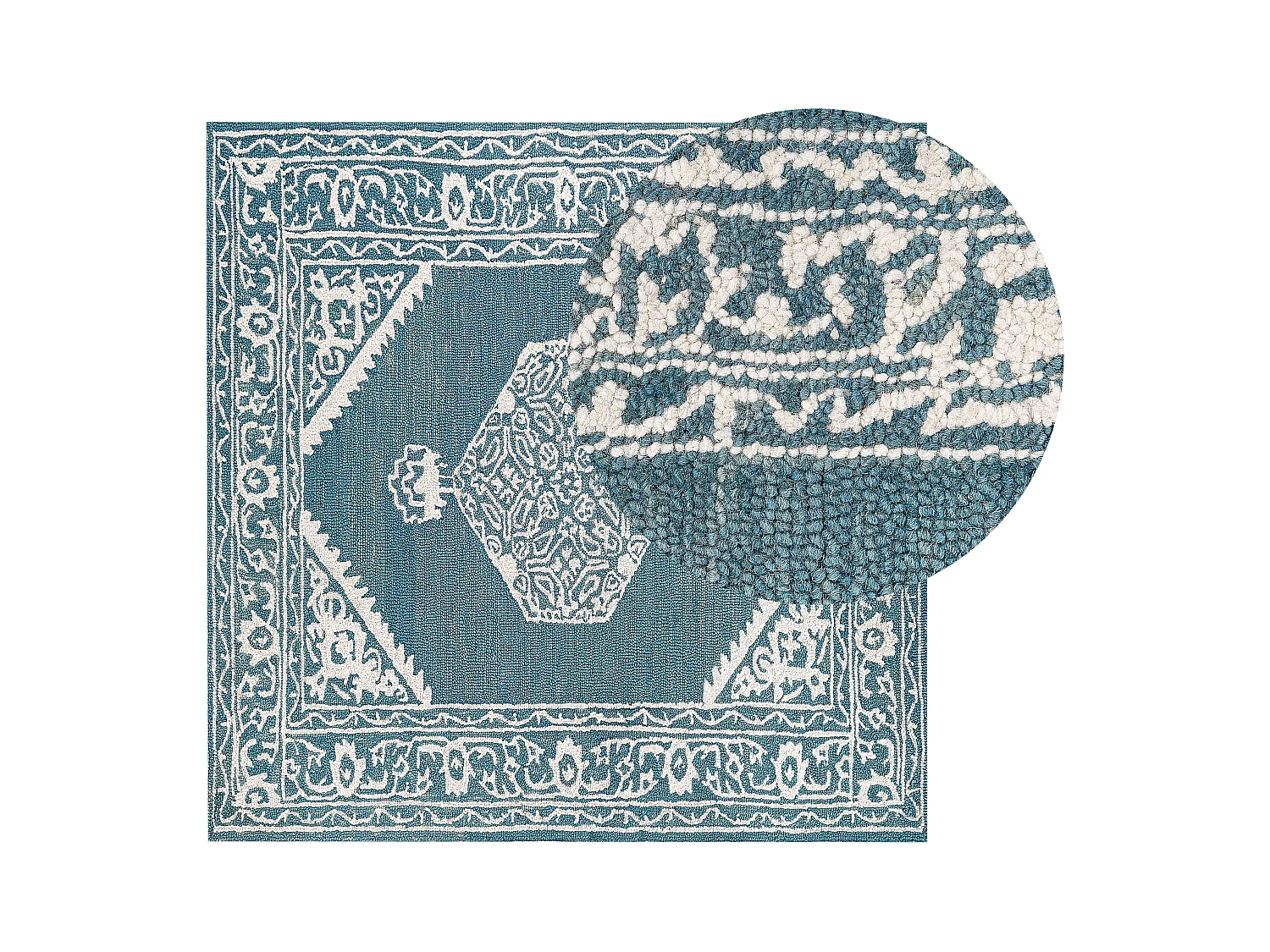 Tapete de lã azul e branca 200 x 200 cm GEVAS