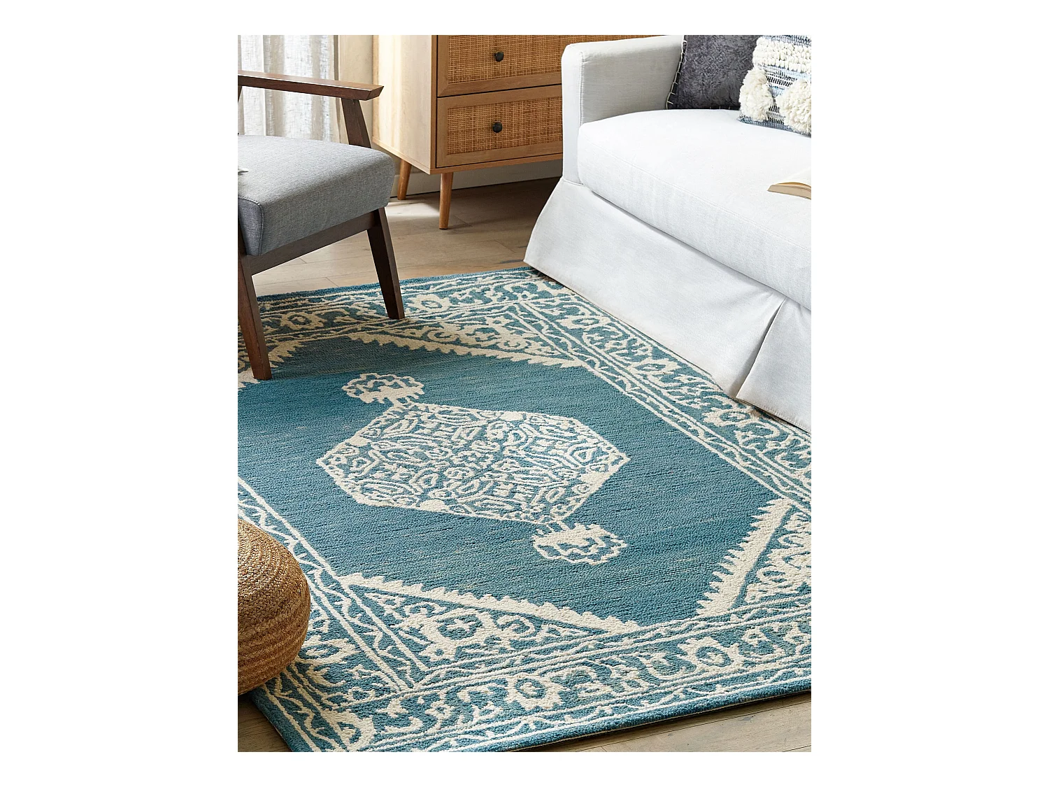 Vloerkleed wol wit/blauw 200 x 200 cm GEVAS