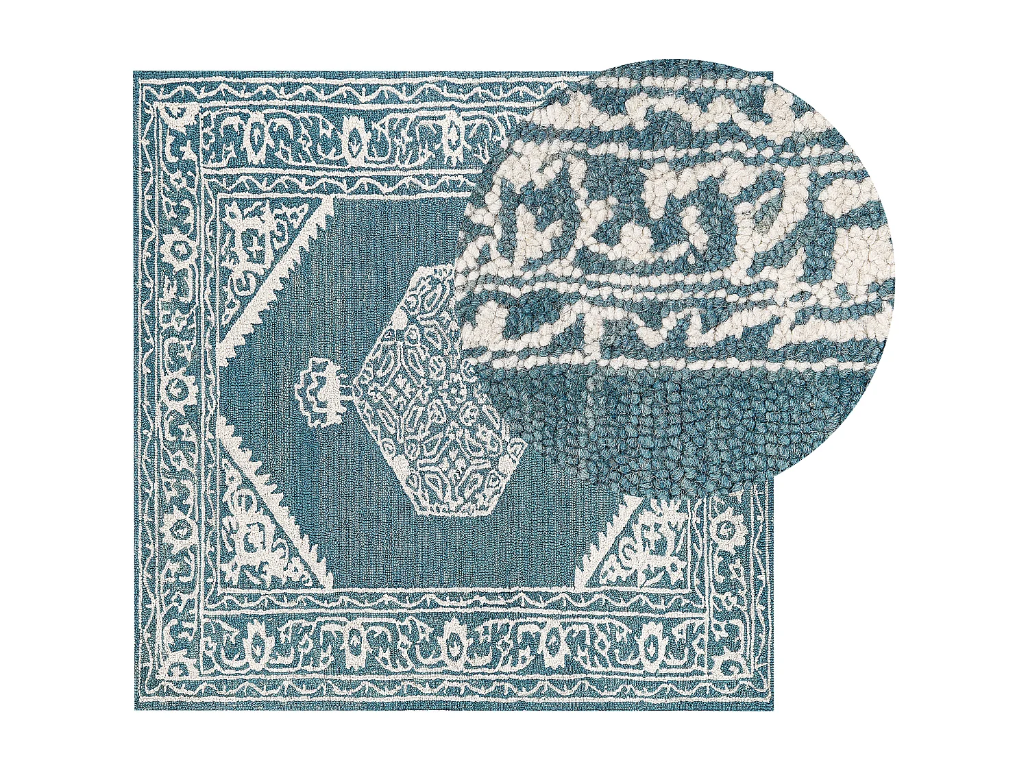 Tappeto lana bianco e blu 200 x 200 cm GEVAS