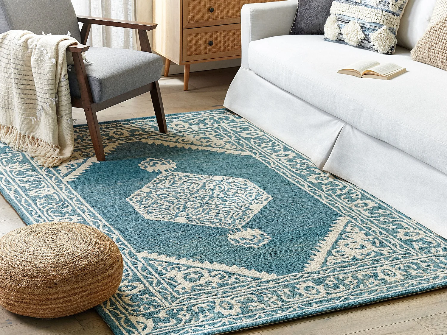 Vloerkleed wol wit/blauw 200 x 200 cm GEVAS