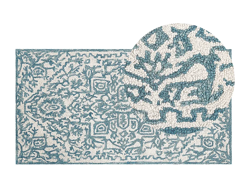 Dywan wełniany 80 x 150 cm biało-niebieski AHMETLI