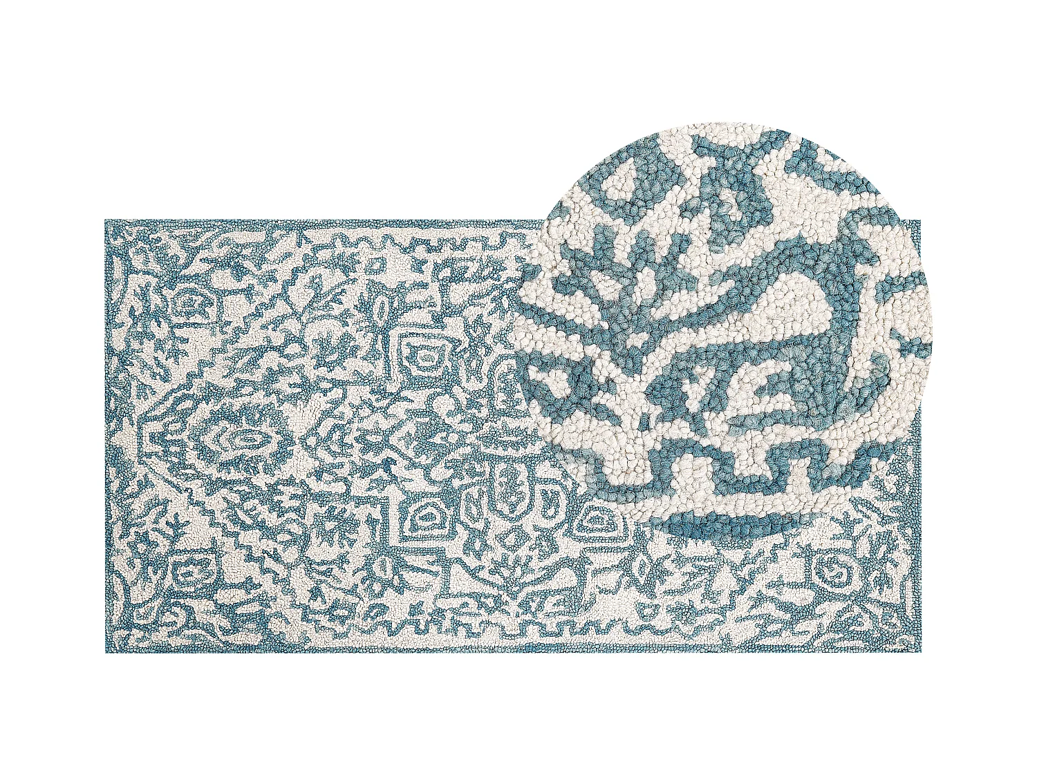 Moderner Wollteppich orientalisches Muster 80 x 150 cm weiß / blau AHMETLI