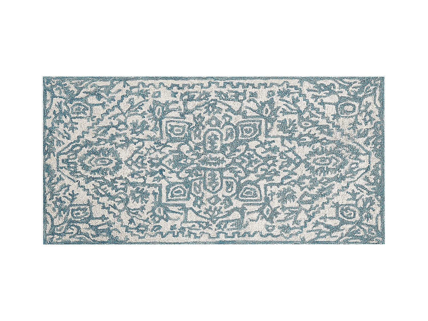 Moderner Wollteppich orientalisches Muster 80 x 150 cm weiß / blau AHMETLI