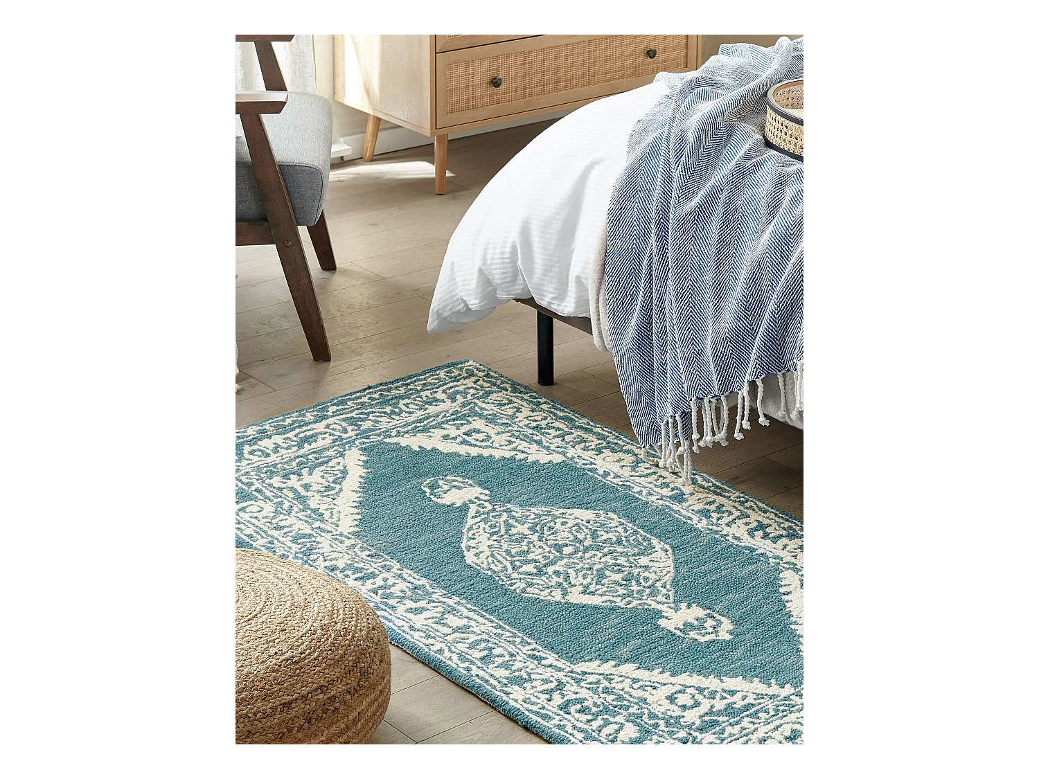 Alfombra de lana blanco/azul 80 x 150 cm GEVAS