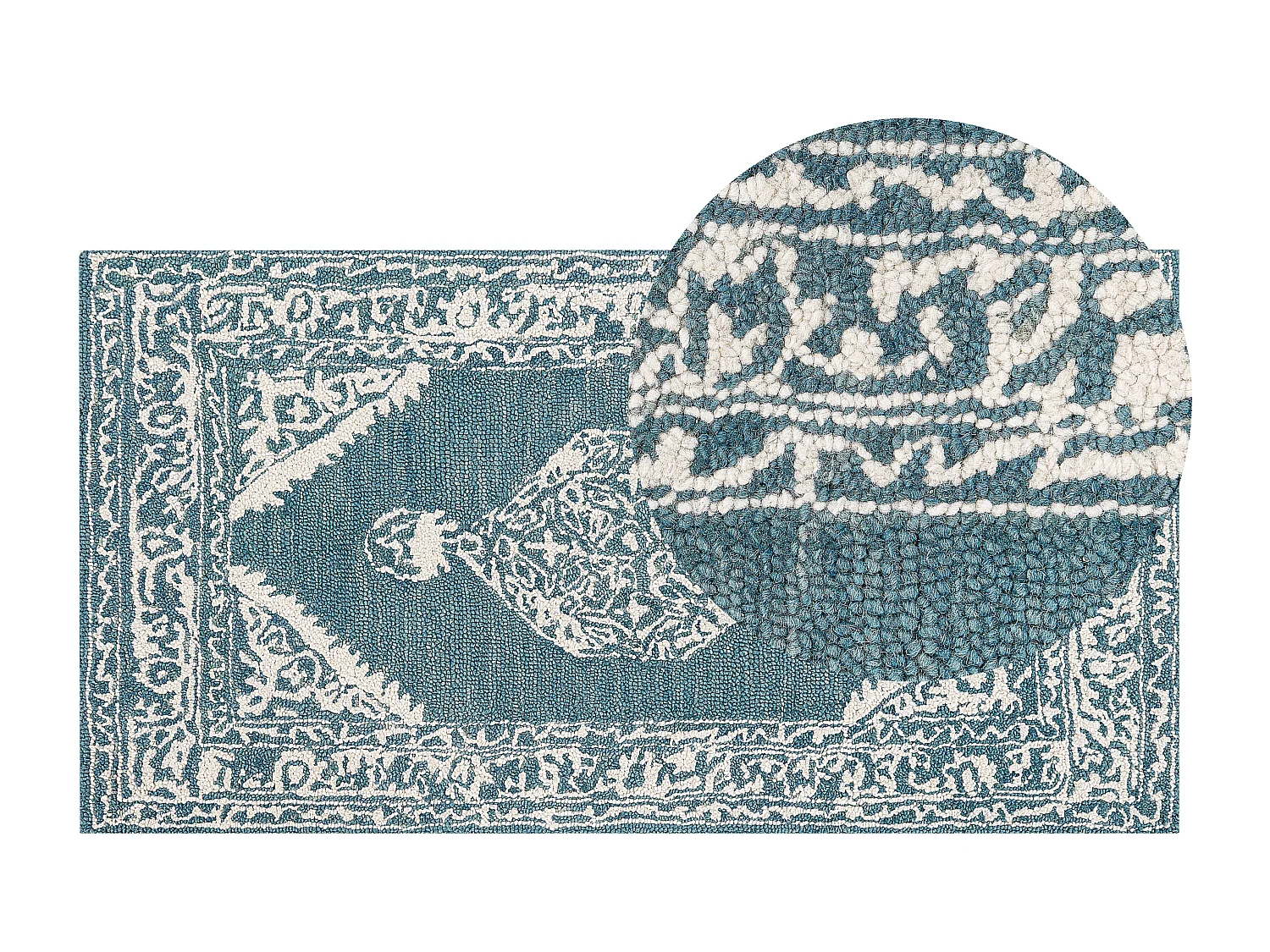 Vloerkleed wol wit/blauw 80 x 150 cm GEVAS