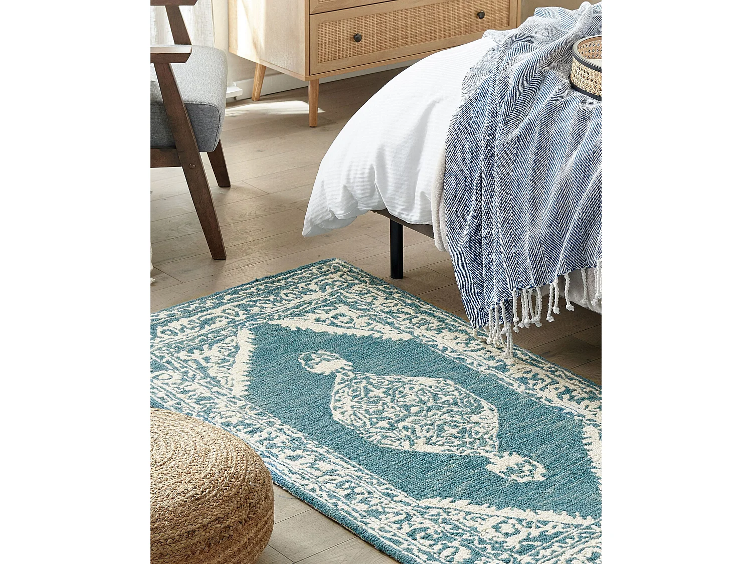 Vloerkleed wol wit/blauw 80 x 150 cm GEVAS