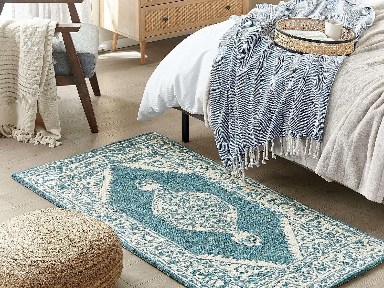 Vloerkleed wol wit/blauw 80 x 150 cm GEVAS