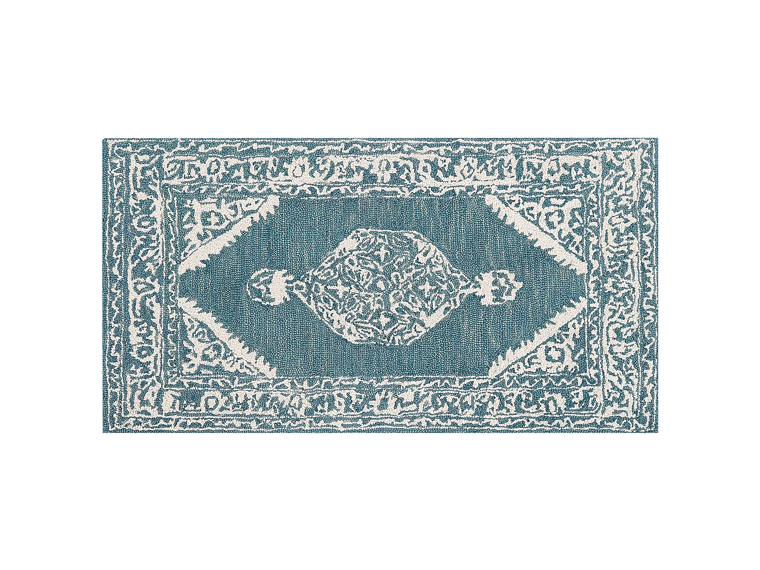 Vloerkleed wol wit/blauw 80 x 150 cm GEVAS