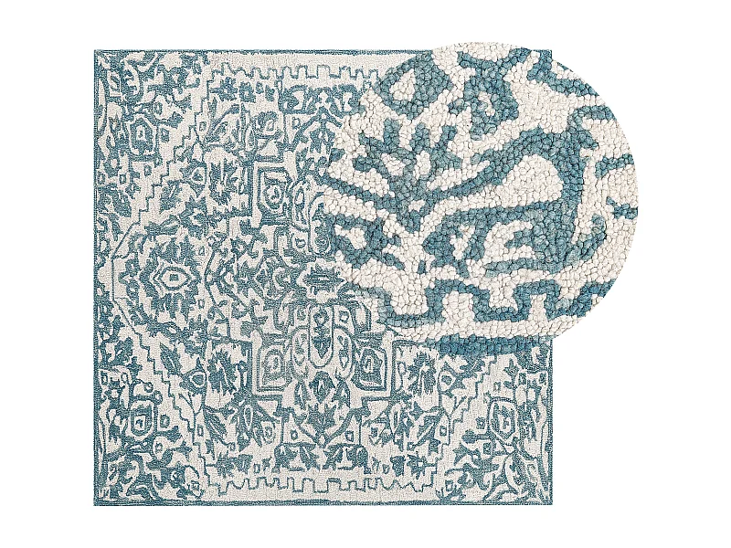 Tapete de lã azul e branca 200 x 200 cm AHMETLI