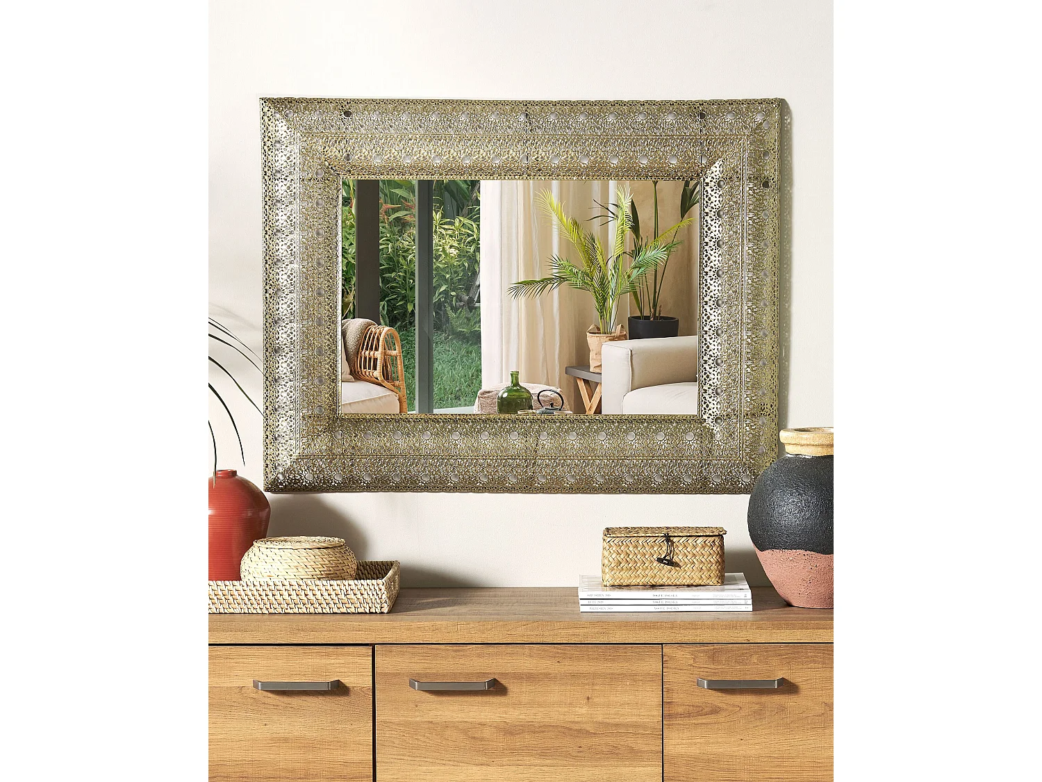 Miroir DEHRADUN 69 cm 90 cm Métal Doré